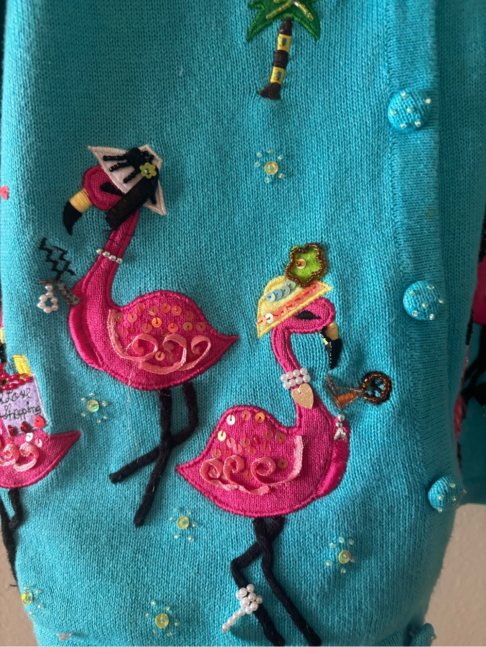 Vintage Jack B. Quiek Tropical Flamingo Embroidered Cardigan - Picture 3 of 9